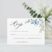 Aquarellblau florierte RSVP-Karte RSVP Karte (Stehend Vorderseite)