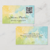 Aquarellblau Gelb | QR Code Business Card Visitenkarte (Vorne/Hinten)