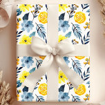 Aquarellblau-Gelbe Boho-Blume Geschenkpapier<br><div class="desc">Watercolor Navy Yellow Boho Wildblume Wrapping Paper</div>