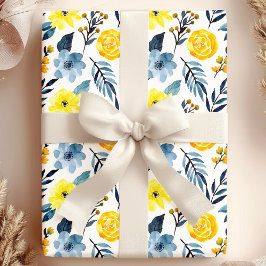 Aquarellblau-Gelbe Boho-Blume Geschenkpapier