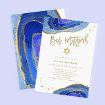 Aquarellblau-Geode mit Gold | Bar Mitzvah Einladung<br><div class="desc">Diese eleganten,  modernen Bar Mitzvah-Einladungen sind mit trendigen,  blauen Aquarellsteinen mit Imitaten goldgeschriebenen Drehbüchern,  Star of David und Akzenten ausgestattet.</div>