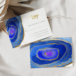 Aquarellblau-Geode mit Gold | Hochzeit RSVP Karte