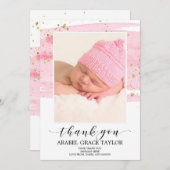 Aquarellblau & Gold Foto Danke Karte (Vorne/Hinten)