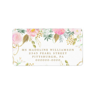 Aquarellblau & goldblütenfarbene Rücksendeadresse Adressaufkleber
