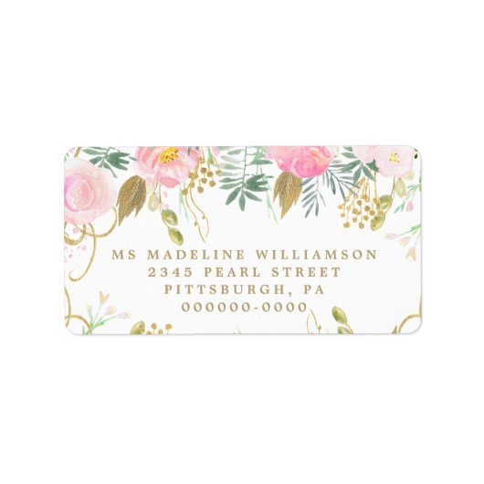 Aquarellblau & goldblütenfarbene Rücksendeadresse Adressaufkleber (Vorne)