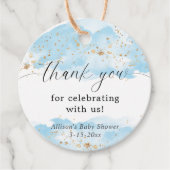 Aquarellblau goldfarbene weiße Babydusche Danke Geschenkanhänger (Vorderseite)