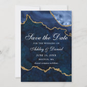 Aquarellblau Goldmarmor Agate Geode Foto Save The Date (Vorderseite)