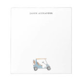 Aquarellblau Golfwagen Personalisiert Notizblock (Vorderseite)