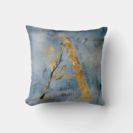 Aquarellblau Grau Gold A Monogram Throw Kissen