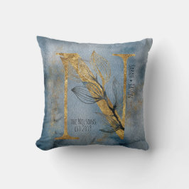 Aquarellblau Grau Gold N Monogram Throw Pillow Kissen