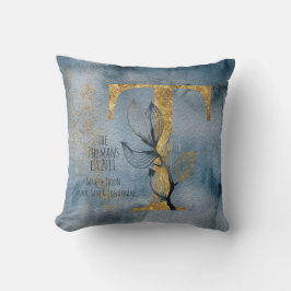 Aquarellblau Grau Gold T Monogram Throw Pillow Kissen