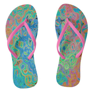 Aquarellblau Groovy Abstrakt Retro Liquid Swirl Badesandalen