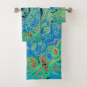 Aquarellblau Groovy Abstrakt Retro Liquid Swirl Badhandtuch Set (Insitu)