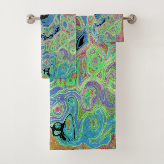 Aquarellblau Groovy Abstrakt Retro Liquid Swirl Badhandtuch Set (Insitu)