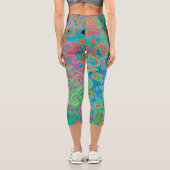 Aquarellblau Groovy Abstrakt Retro Liquid Swirl Capri Leggings (Rückseite)