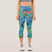 Aquarellblau Groovy Abstrakt Retro Liquid Swirl Capri Leggings (Vorderseite)