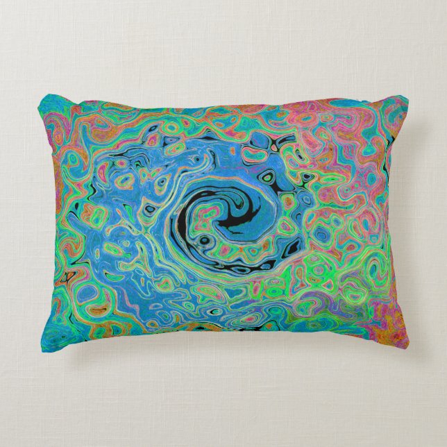 Aquarellblau Groovy Abstrakt Retro Liquid Swirl Dekokissen (Vorderseite)