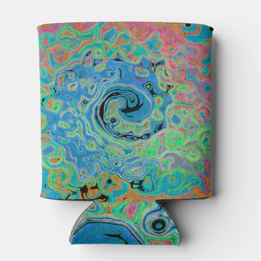 Aquarellblau Groovy Abstrakt Retro Liquid Swirl Dosenkühler (Rückseite)