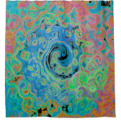 Aquarellblau Groovy Abstrakt Retro Liquid Swirl Duschvorhang (Vorderseite)