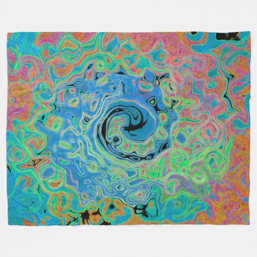 Aquarellblau Groovy Abstrakt Retro Liquid Swirl Fleecedecke (Vorderseite (Horizontal))