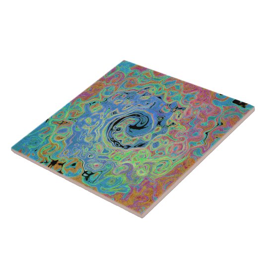Aquarellblau Groovy Abstrakt Retro Liquid Swirl Fliese (Seite)