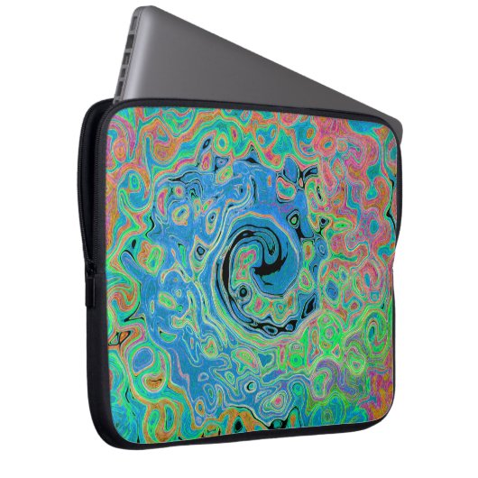 Aquarellblau Groovy Abstrakt Retro Liquid Swirl Laptopschutzhülle (Vorne Rechts)