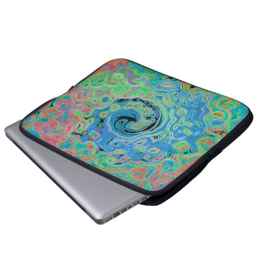 Aquarellblau Groovy Abstrakt Retro Liquid Swirl Laptopschutzhülle (Vorne Knopf)
