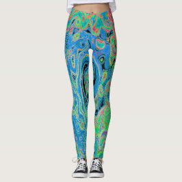 Aquarellblau Groovy Abstrakt Retro Liquid Swirl Leggings