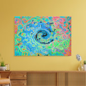 Aquarellblau Groovy Abstrakt Retro Liquid Swirl Leinwanddruck (Insitu (Wohnzimmer))