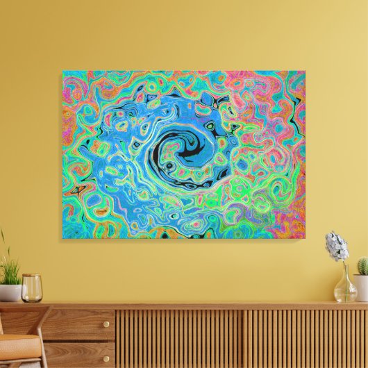 Aquarellblau Groovy Abstrakt Retro Liquid Swirl Leinwanddruck (Insitu (Wohnzimmer))