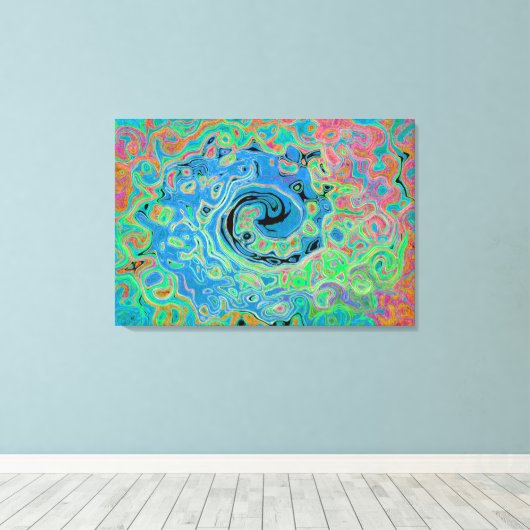 Aquarellblau Groovy Abstrakt Retro Liquid Swirl Leinwanddruck (Insitu (Holzboden))