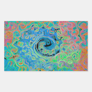 Aquarellblau Groovy Abstrakt Retro Liquid Swirl Rechteckiger Aufkleber