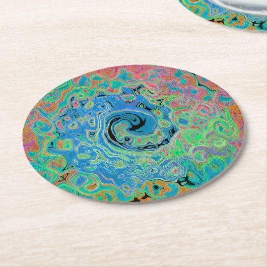 Aquarellblau Groovy Abstrakt Retro Liquid Swirl Runder Pappuntersetzer (Angewinkelt)