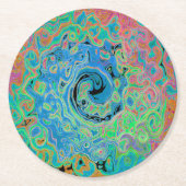 Aquarellblau Groovy Abstrakt Retro Liquid Swirl Runder Pappuntersetzer (Vorderseite)