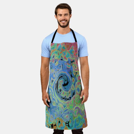 Aquarellblau Groovy Abstrakt Retro Liquid Swirl Schürze (Getragen)