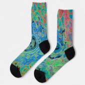 Aquarellblau Groovy Abstrakt Retro Liquid Swirl Socken (Linkes Detail)