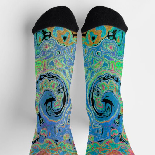 Aquarellblau Groovy Abstrakt Retro Liquid Swirl Socken (Oben)