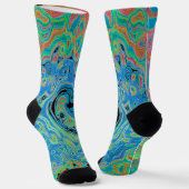 Aquarellblau Groovy Abstrakt Retro Liquid Swirl Socken (Gewinkelt)