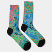 Aquarellblau Groovy Abstrakt Retro Liquid Swirl Socken (Rechts)