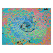Aquarellblau Groovy Abstrakt Retro Liquid Swirl Tischdecke (Vorderseite (Horizontal))