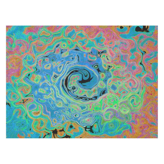 Aquarellblau Groovy Abstrakt Retro Liquid Swirl Tischdecke (Vorderseite (Horizontal))