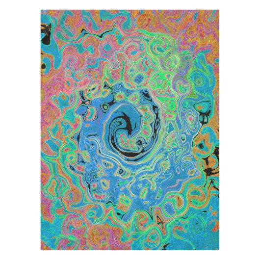 Aquarellblau Groovy Abstrakt Retro Liquid Swirl Tischdecke (Vorderseite)