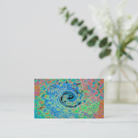 Aquarellblau Groovy Abstrakt Retro Liquid Swirl Visitenkarte (Stehend Vorderseite)
