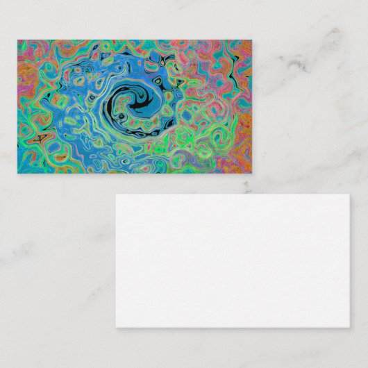 Aquarellblau Groovy Abstrakt Retro Liquid Swirl Visitenkarte (Vorne/Hinten)