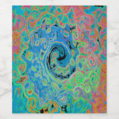 Aquarellblau Groovy Abstrakt Retro Liquid Swirl Weinetikett (Einzelnes Label)