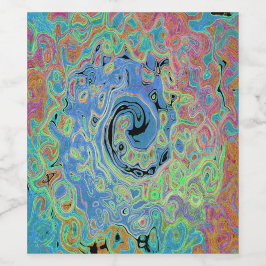 Aquarellblau Groovy Abstrakt Retro Liquid Swirl Weinetikett (Einzelnes Label)
