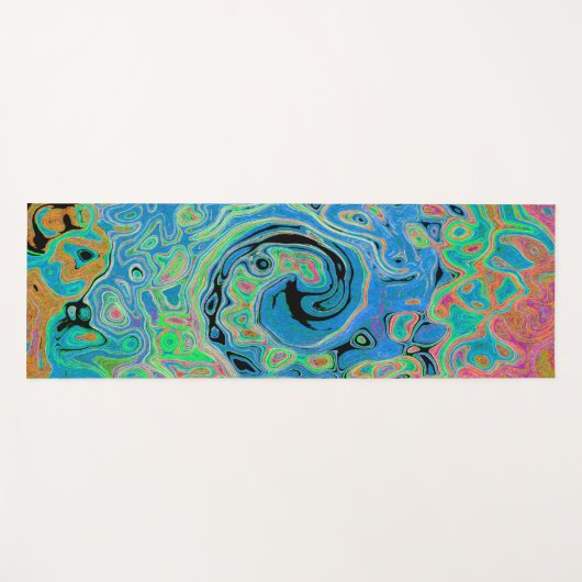 Aquarellblau Groovy Abstrakt Retro Liquid Swirl Yogamatte (Vorderseite (Horizontal))
