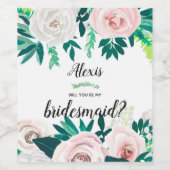 Aquarellblau Grün wird meine Brautjungfrau sein Weinetikett (Einzelnes Label)