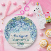 Aquarellblau Hydrangea 80. Geburtstag Pappteller (Party)