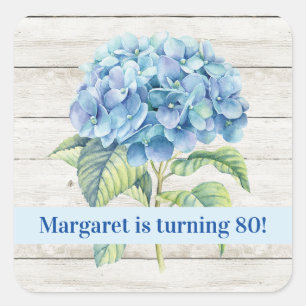 Aquarellblau Hydrangea 80. Geburtstag Quadratischer Aufkleber